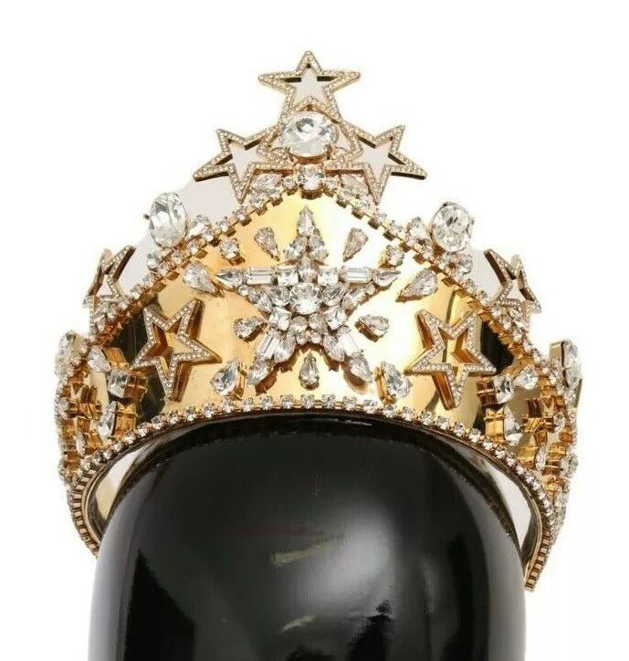 Dolce & Gabbana Gold Crystal Star STRASS Crown Logo Tiara Diadem - RIMODA