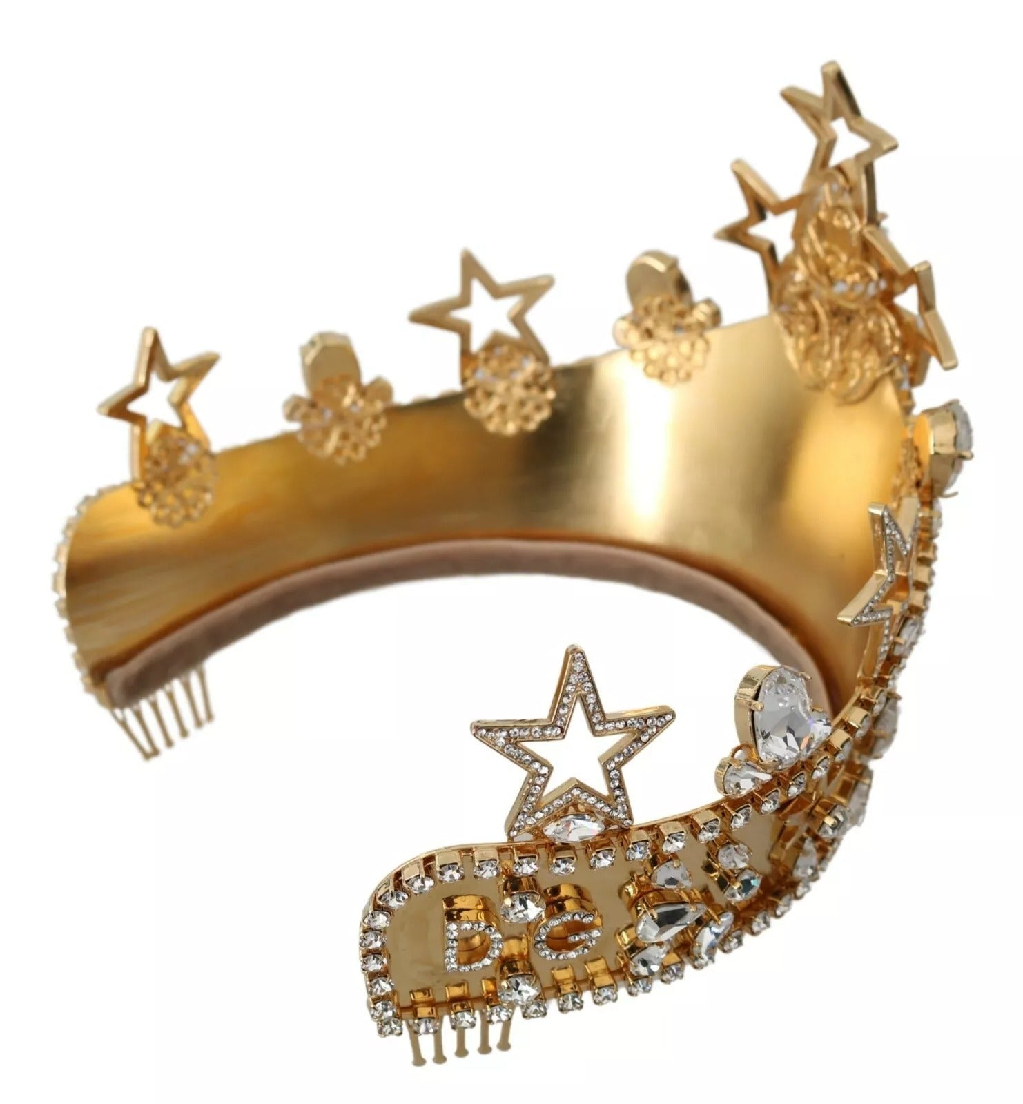 Dolce & Gabbana Gold Crystal Star STRASS Crown Logo Tiara Diadem - RIMODA