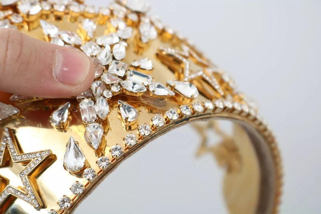 Dolce & Gabbana Gold Crystal Star STRASS Crown Logo Tiara Diadem - RIMODA