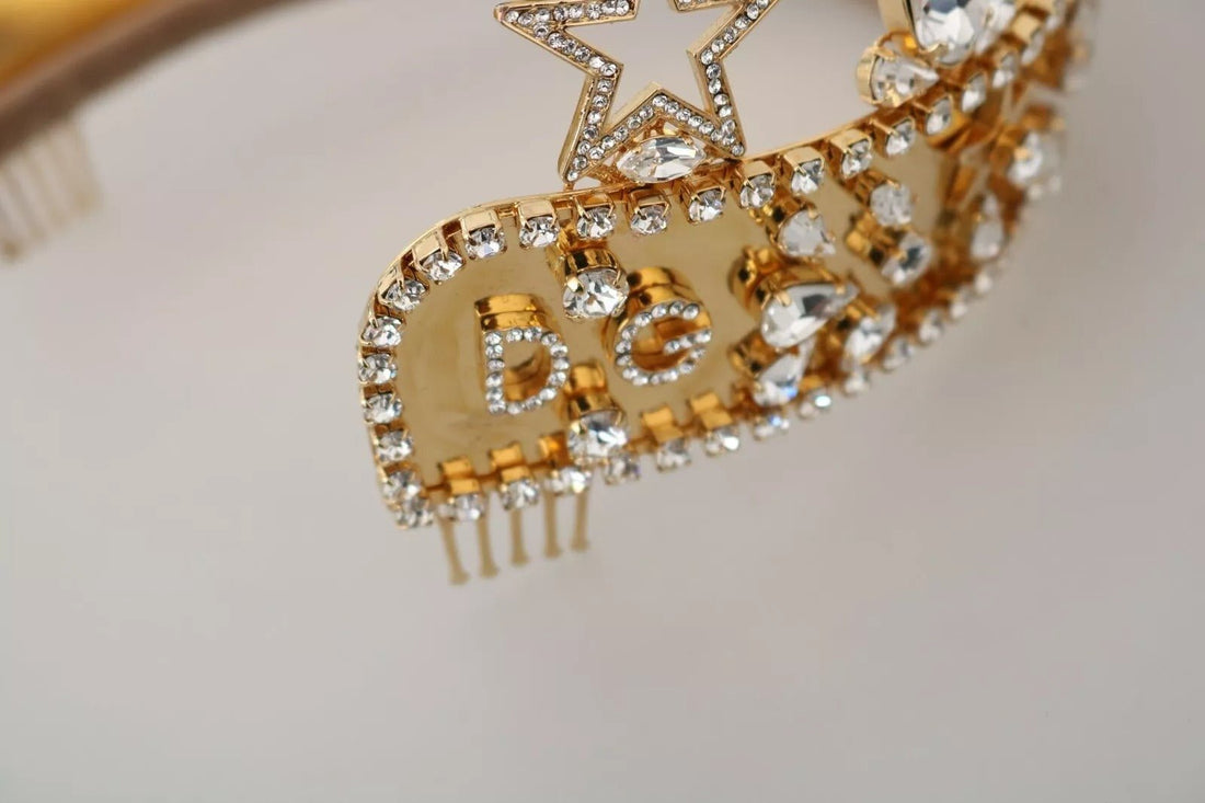 Dolce & Gabbana Gold Crystal Star STRASS Crown Logo Tiara Diadem - RIMODA