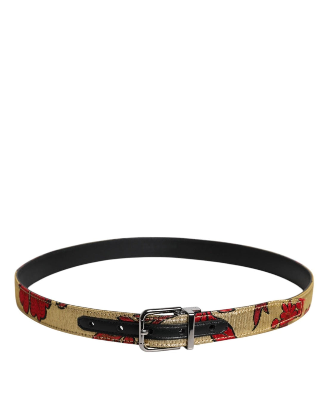 Dolce & Gabbana Gold Floral Jacquard Leather Metal Buckle Belt - RIMODA