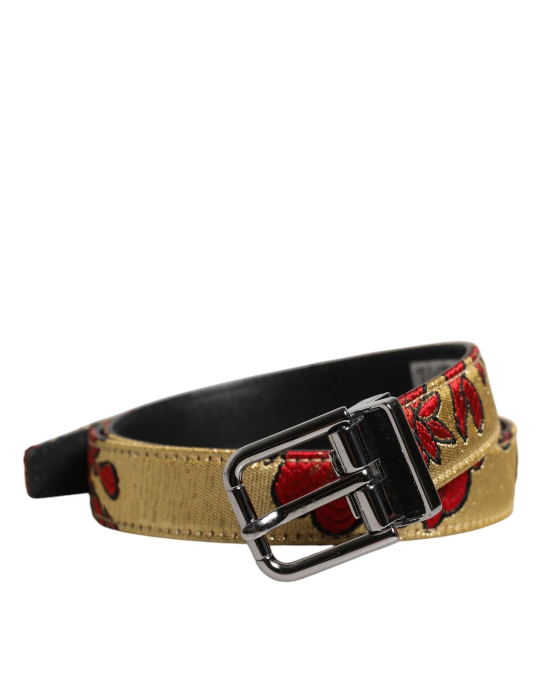 Dolce & Gabbana Gold Floral Jacquard Leather Metal Buckle Belt - RIMODA