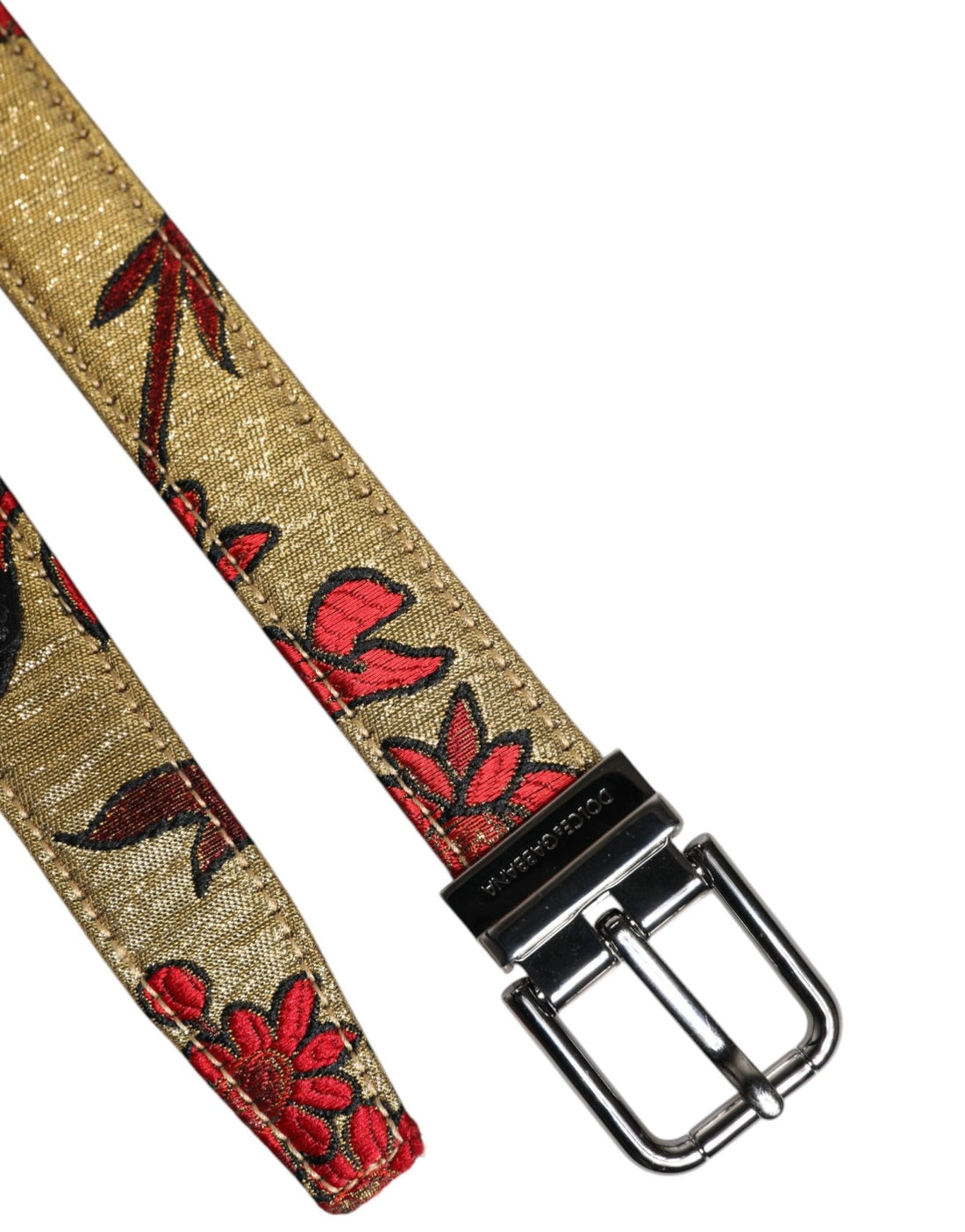 Dolce & Gabbana Gold Floral Jacquard Leather Metal Buckle Belt - RIMODA