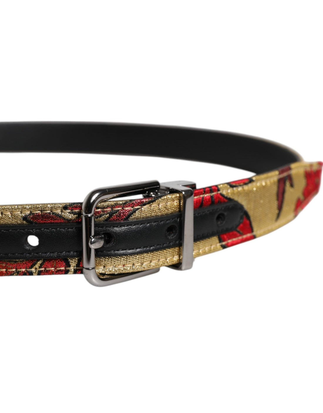 Dolce & Gabbana Gold Floral Jacquard Leather Metal Buckle Belt - RIMODA