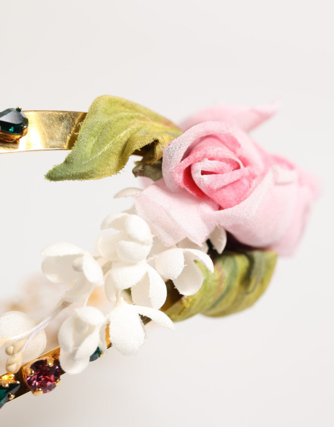 Dolce & Gabbana Gold Floral Tiara Pink Roses Crystal Crown Headband - RIMODA