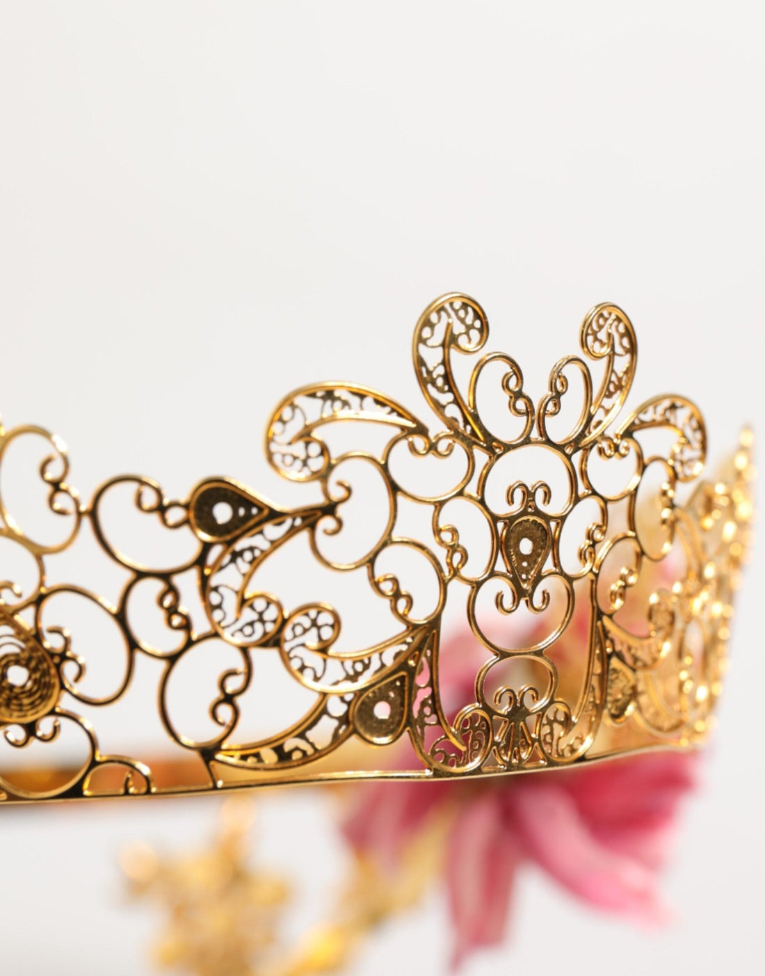 Dolce & Gabbana Gold Floral Tiara Pink Roses Crystal Crown Headband - RIMODA