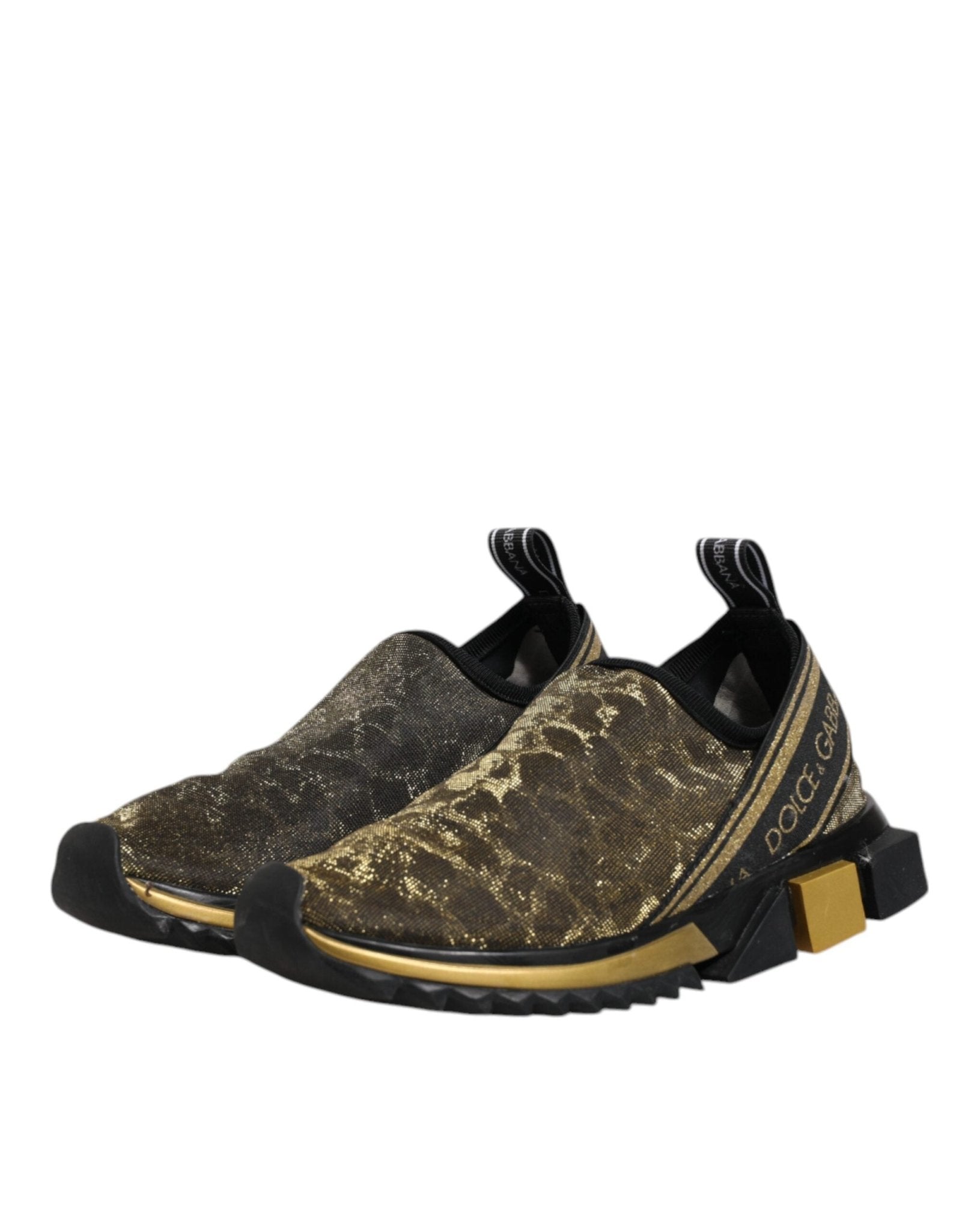 Dolce & Gabbana Gold Glitter Leopard Sorrento Sneakers Shoes - RIMODA
