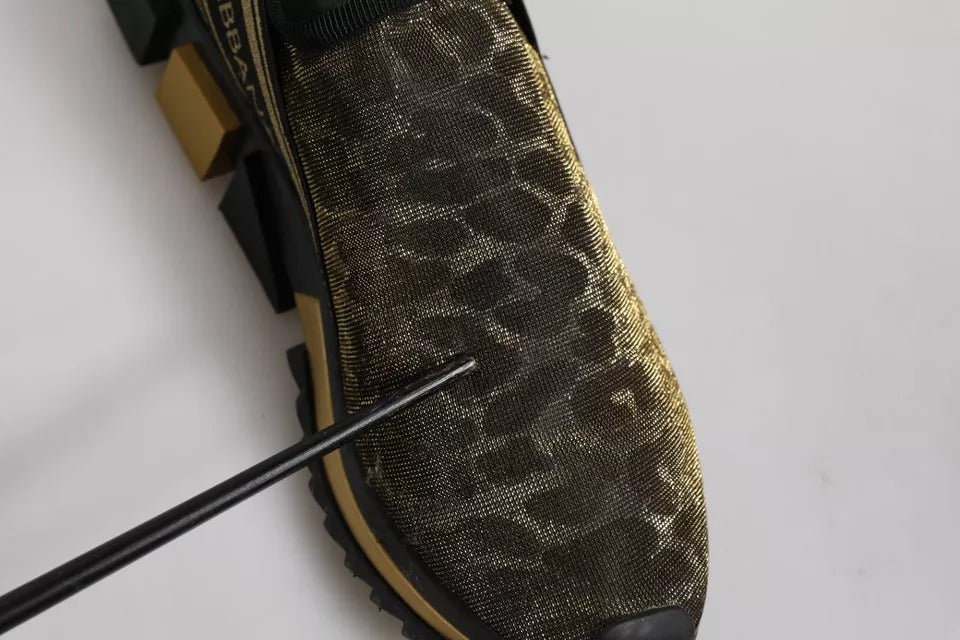 Dolce & Gabbana Gold Glitter Leopard Sorrento Sneakers Shoes - RIMODA