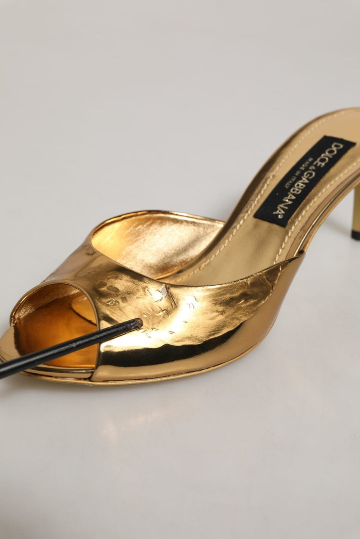 Dolce & Gabbana Gold Keira Leather Mules Sandals Shoes - RIMODA