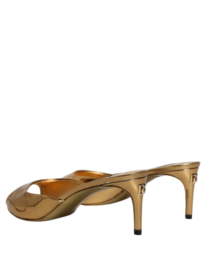 Dolce & Gabbana Gold Keira Leather Mules Sandals Shoes - RIMODA