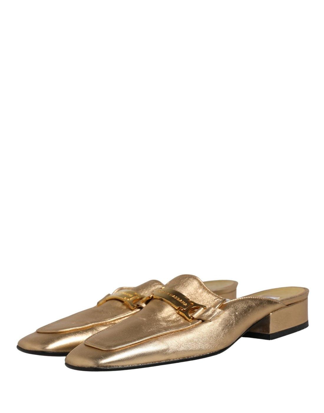 Dolce & Gabbana Gold Leather Flats Slides Mule Loafers Shoes - RIMODA