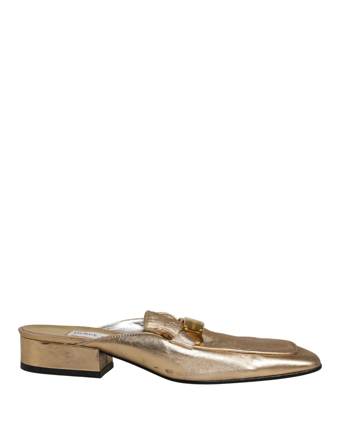 Dolce & Gabbana Gold Leather Flats Slides Mule Loafers Shoes - RIMODA