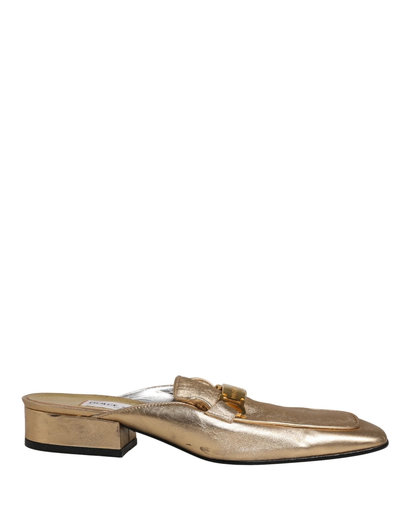 Dolce & Gabbana Gold Leather Flats Slides Mule Loafers Shoes - RIMODA