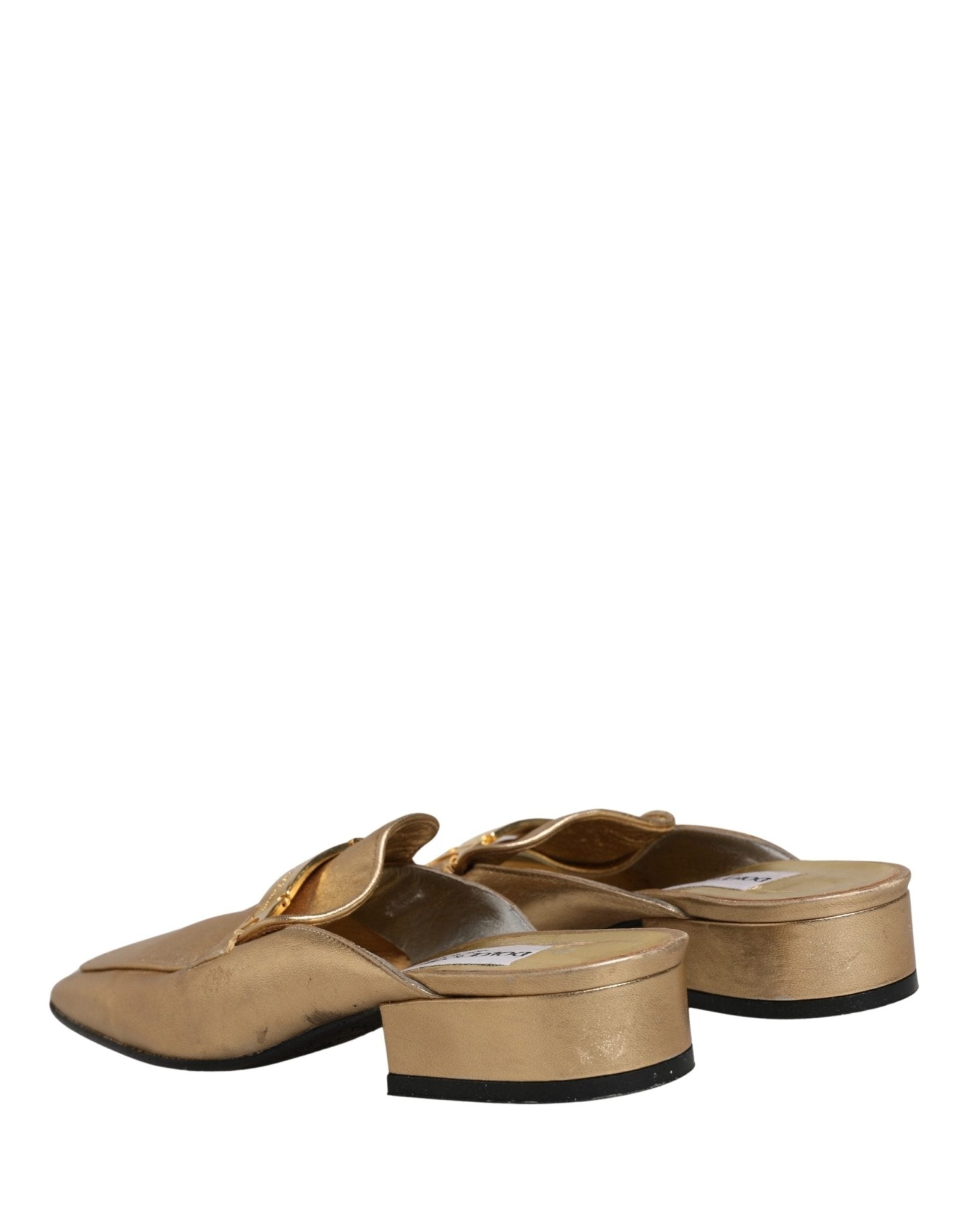 Dolce & Gabbana Gold Leather Flats Slides Mule Loafers Shoes - RIMODA