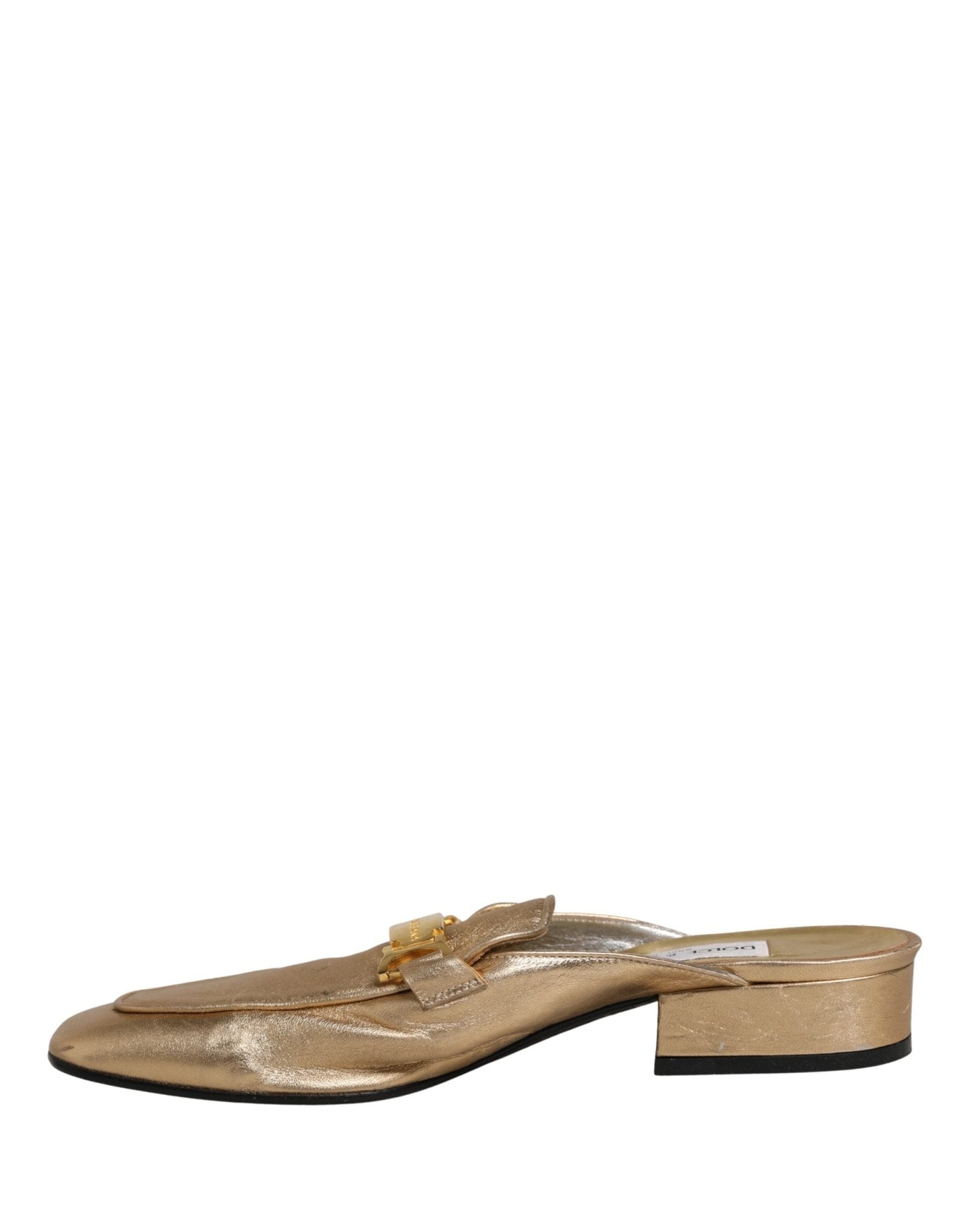 Dolce & Gabbana Gold Leather Flats Slides Mule Loafers Shoes - RIMODA
