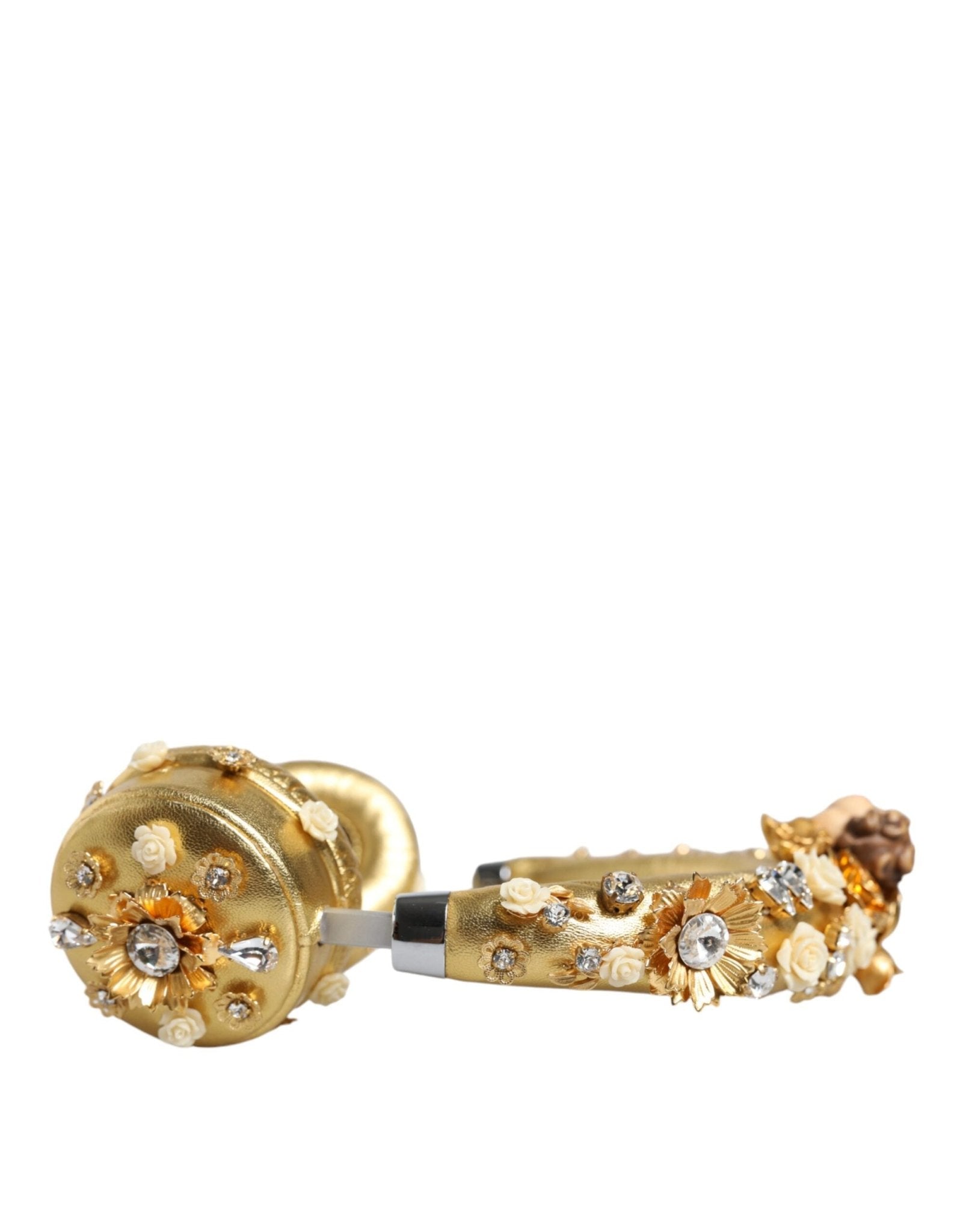Dolce & Gabbana Gold Leather Floral Crystal Angel Headset Headphones - RIMODA