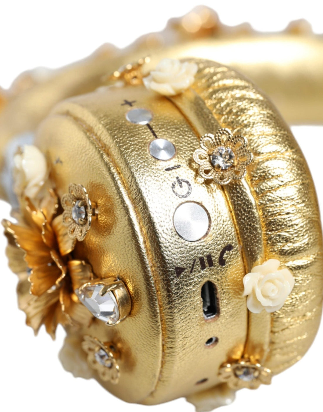 Dolce & Gabbana Gold Leather Floral Crystal Angel Headset Headphones - RIMODA