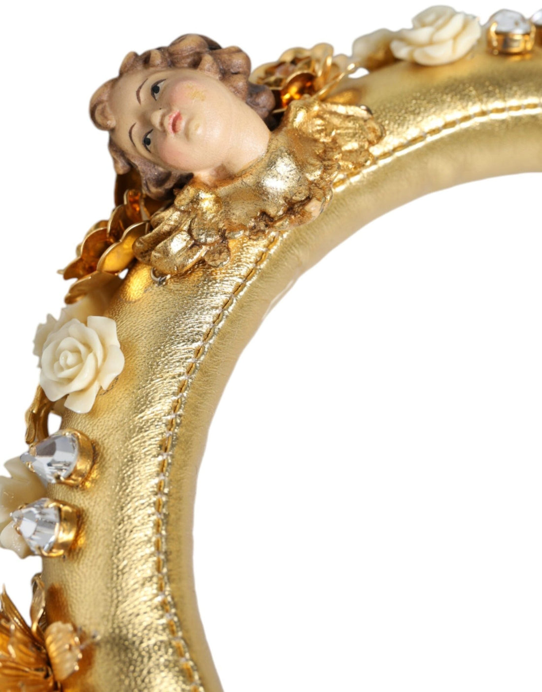 Dolce & Gabbana Gold Leather Floral Crystal Angel Headset Headphones - RIMODA