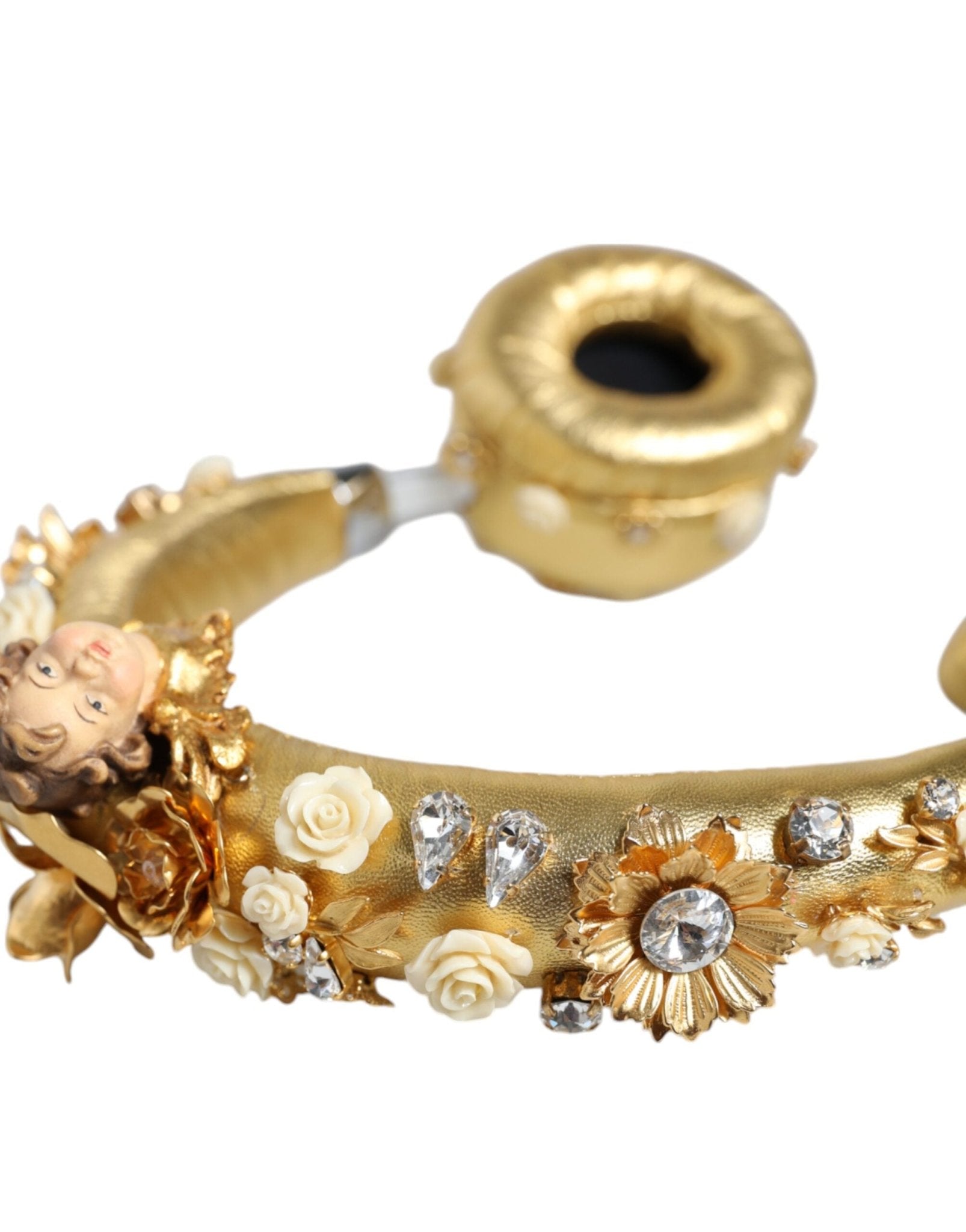 Dolce & Gabbana Gold Leather Floral Crystal Angel Headset Headphones - RIMODA