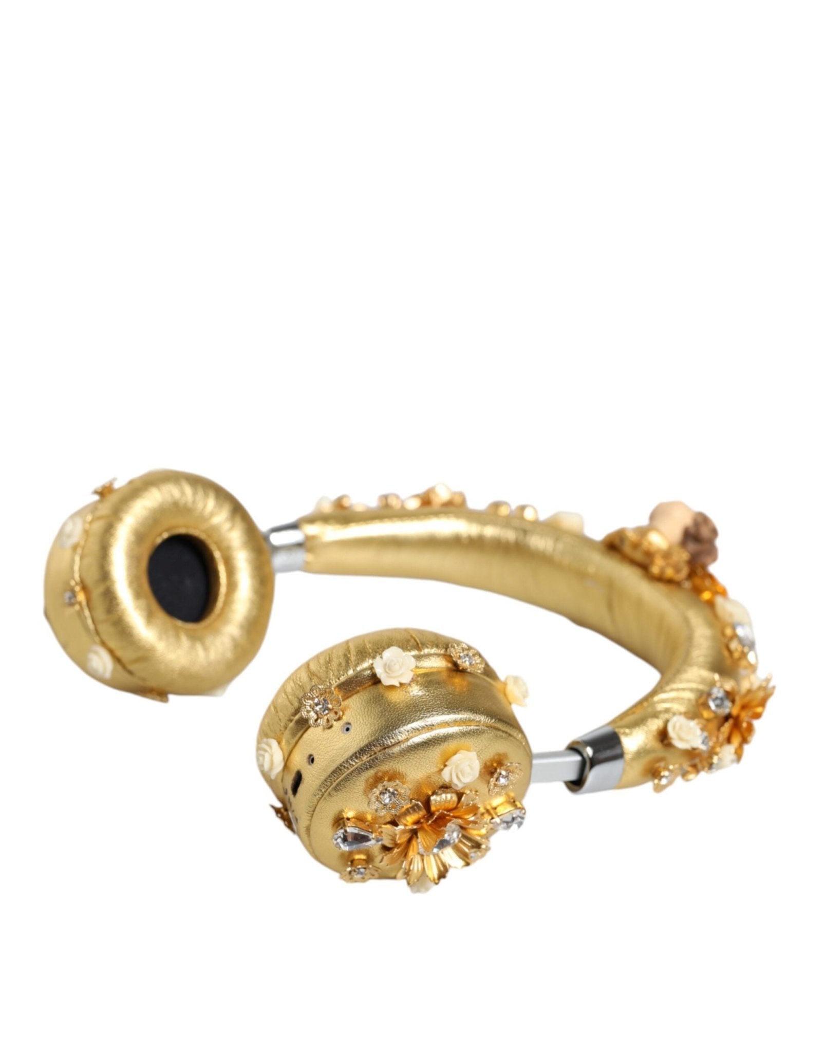 Dolce & Gabbana Gold Leather Floral Crystal Angel Headset Headphones - RIMODA