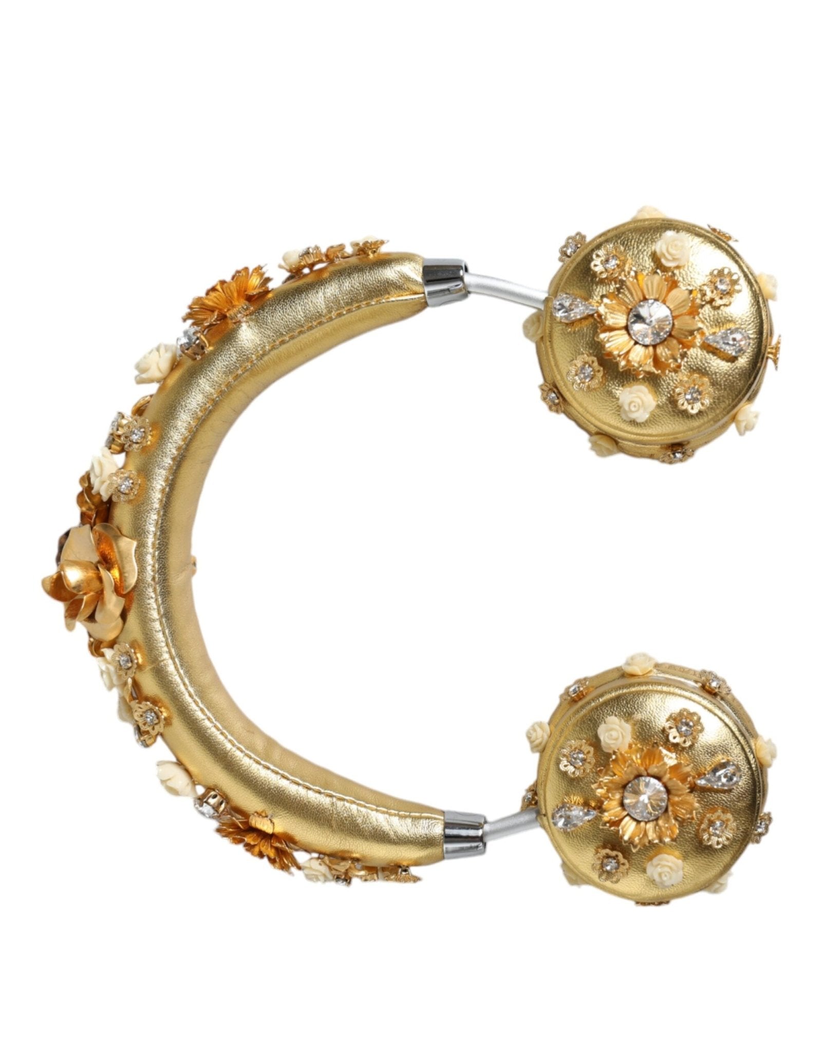 Dolce & Gabbana Gold Leather Floral Crystal Angel Headset Headphones - RIMODA