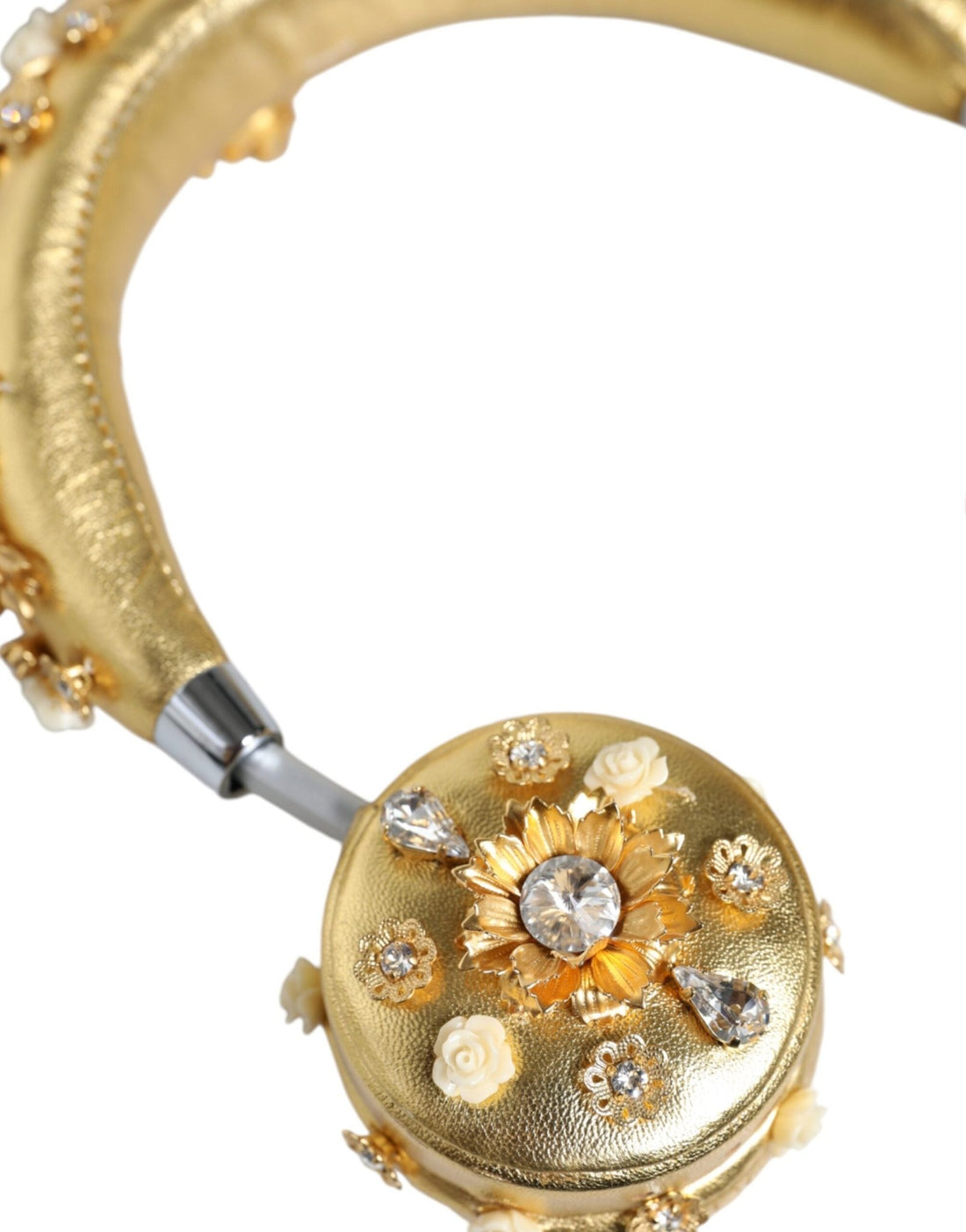 Dolce & Gabbana Gold Leather Floral Crystal Angel Headset Headphones - RIMODA