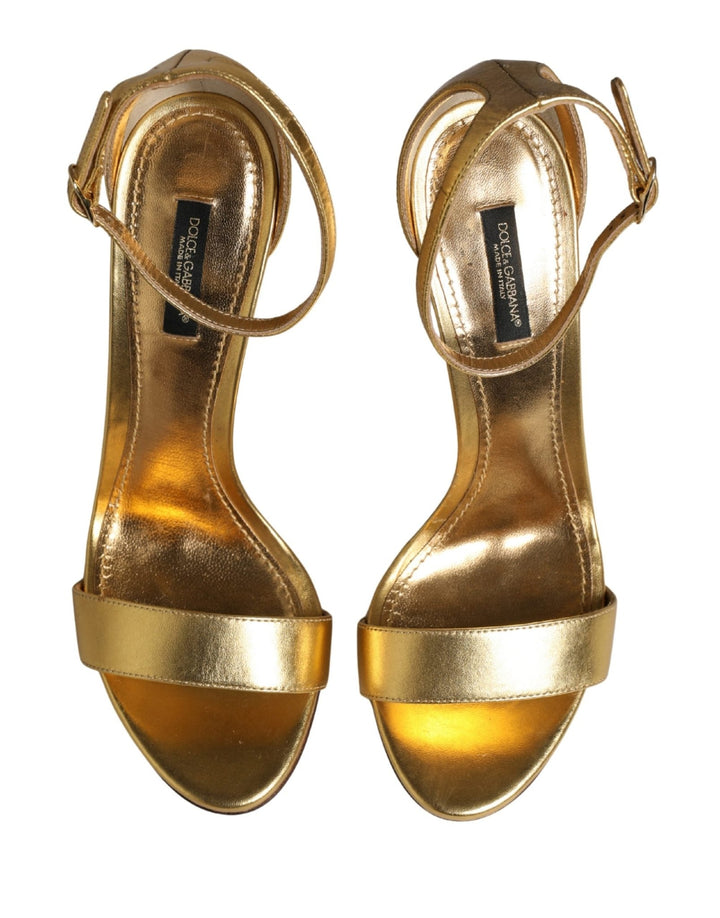 Dolce & Gabbana Gold Leather Keira High Heels Sandals Shoes - RIMODA