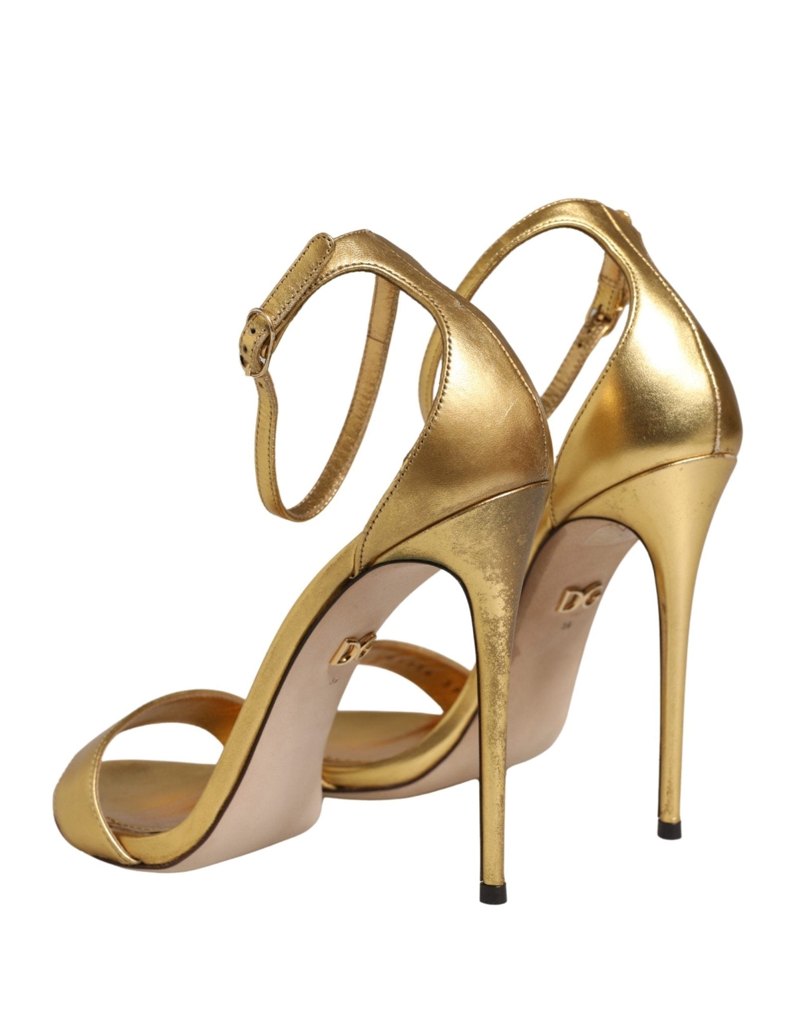 Dolce & Gabbana Gold Leather Keira High Heels Sandals Shoes - RIMODA