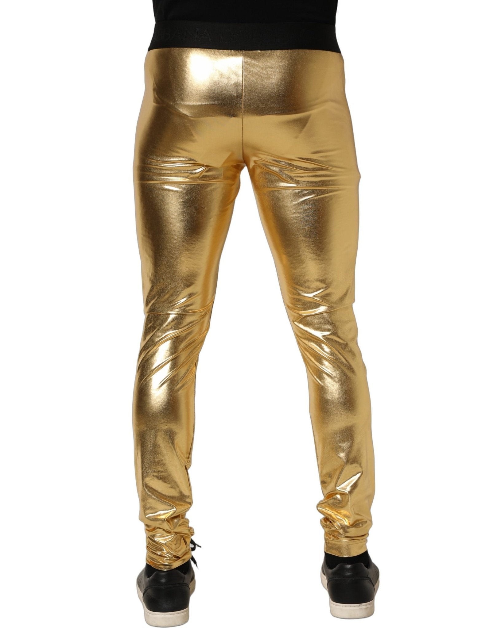 Dolce & Gabbana Gold Metallic Polyester Skinny Trousers Pants - RIMODA