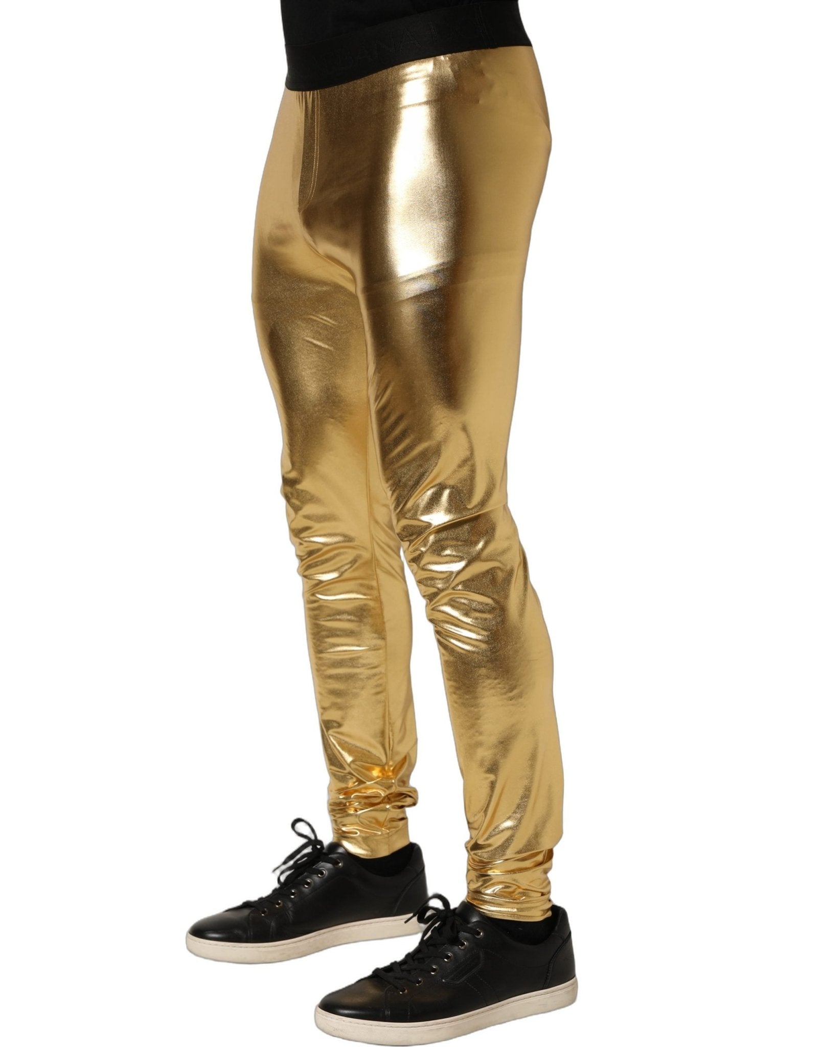 Dolce & Gabbana Gold Metallic Polyester Skinny Trousers Pants - RIMODA