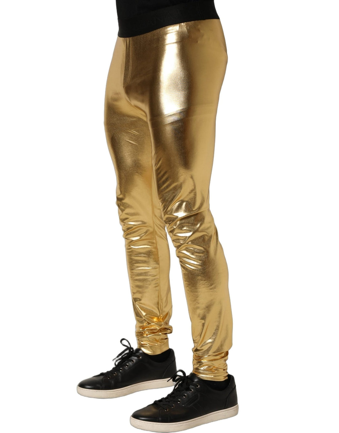 Dolce & Gabbana Gold Metallic Polyester Skinny Trousers Pants - RIMODA