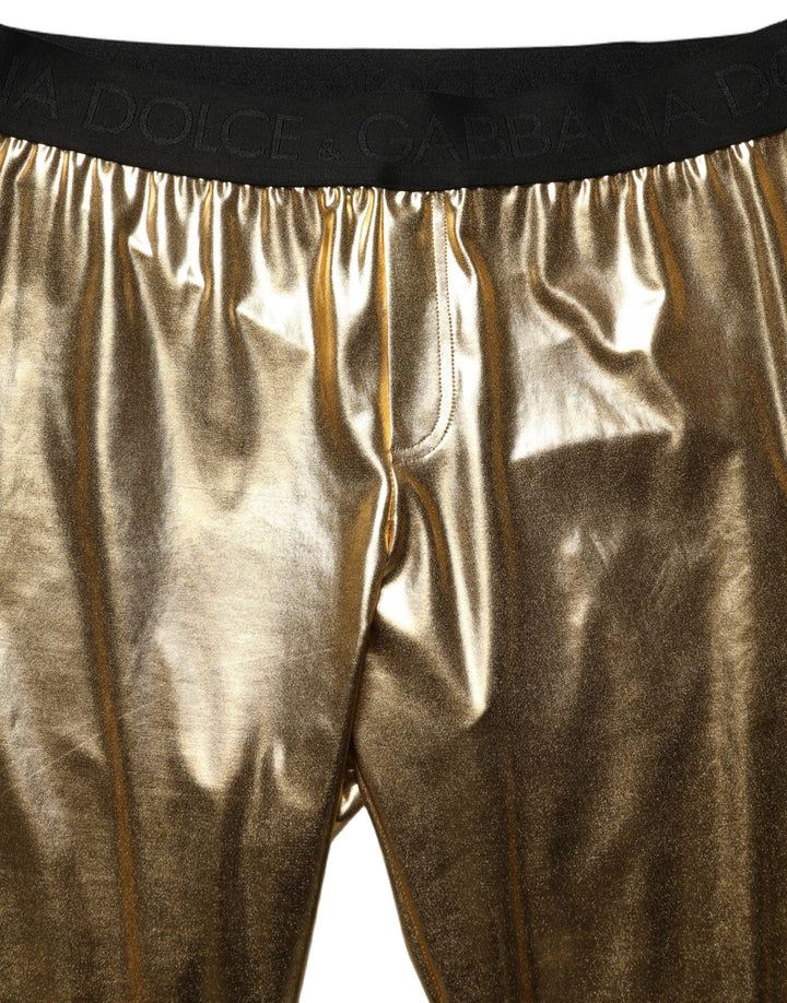 Dolce & Gabbana Gold Metallic Polyester Skinny Trousers Pants - RIMODA