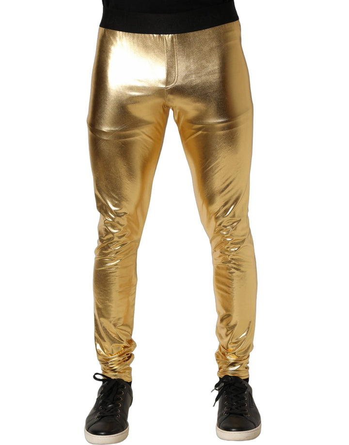 Dolce & Gabbana Gold Metallic Polyester Skinny Trousers Pants - RIMODA
