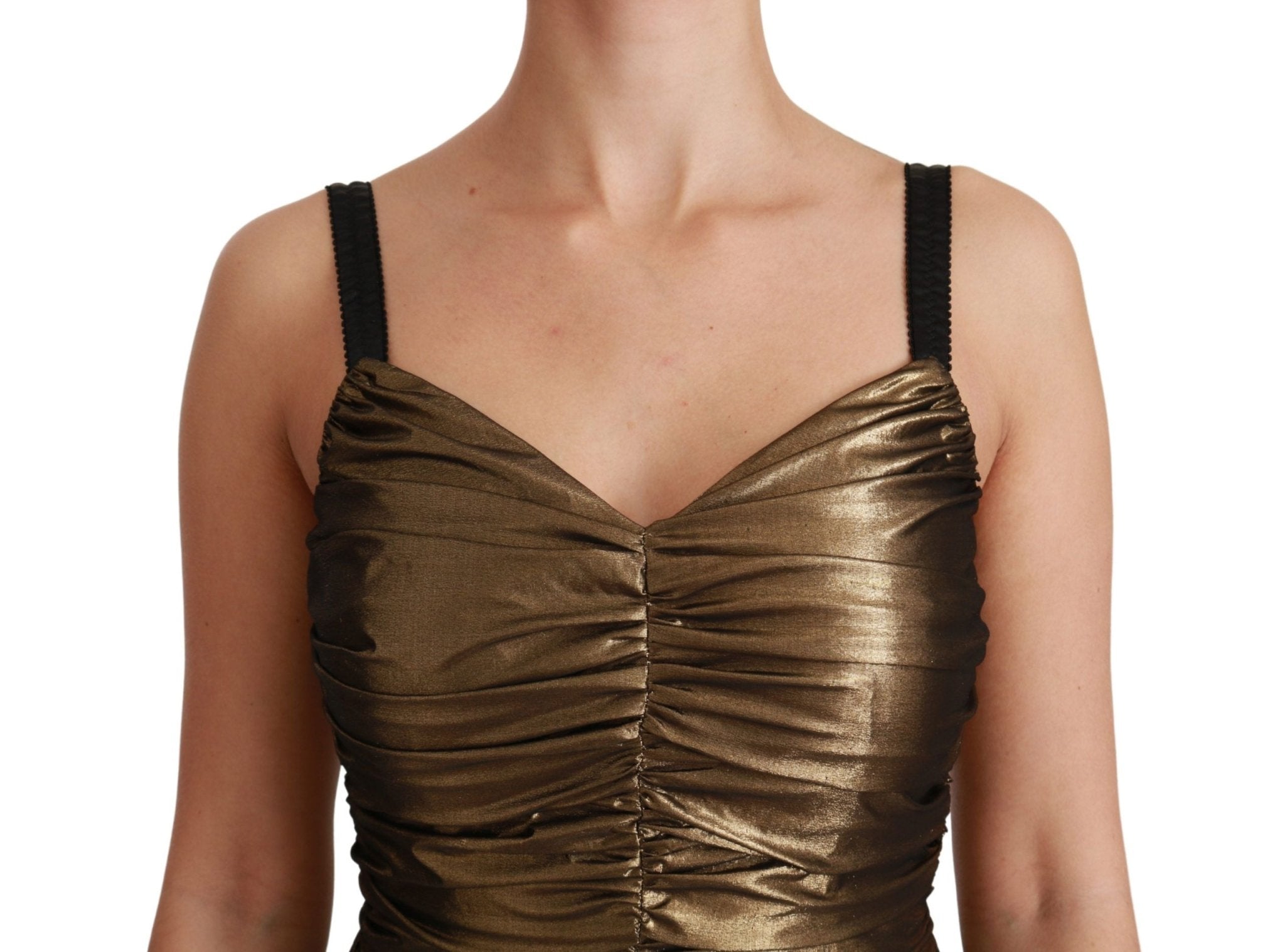 Dolce & Gabbana Gold Metallic Stretch Bodycon Ruched Dress - RIMODA