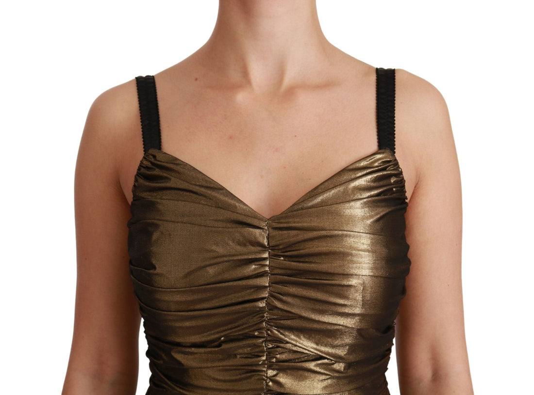 Dolce & Gabbana Gold Metallic Stretch Bodycon Ruched Dress - RIMODA