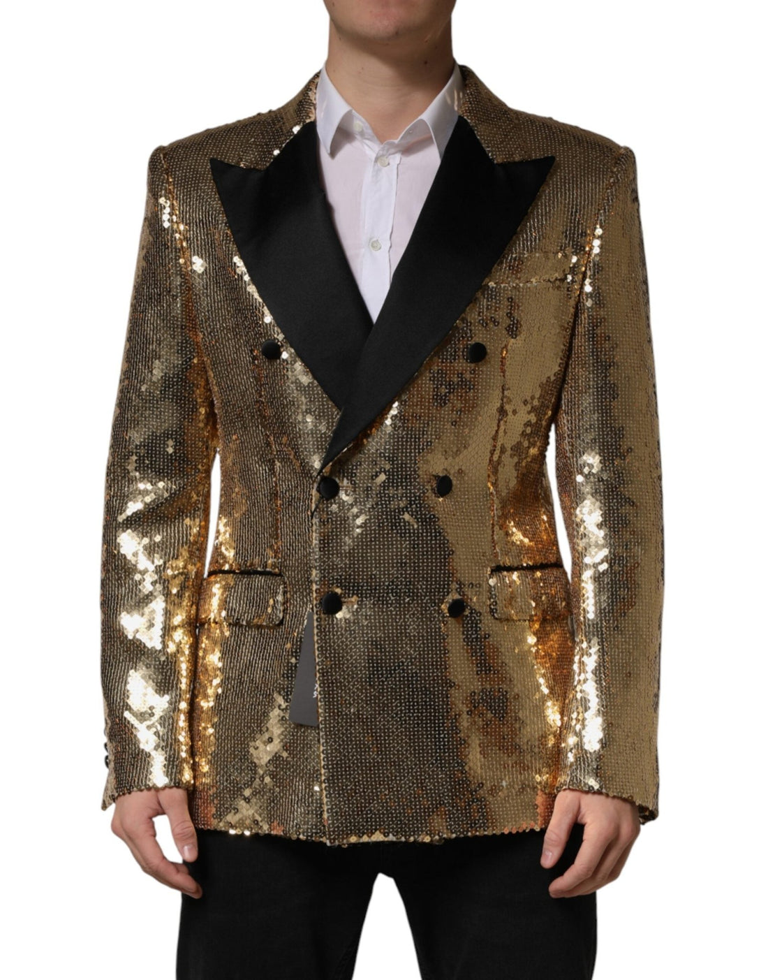 Dolce & Gabbana Gold Sequined Double Breasted Jacket Blazer - RIMODA