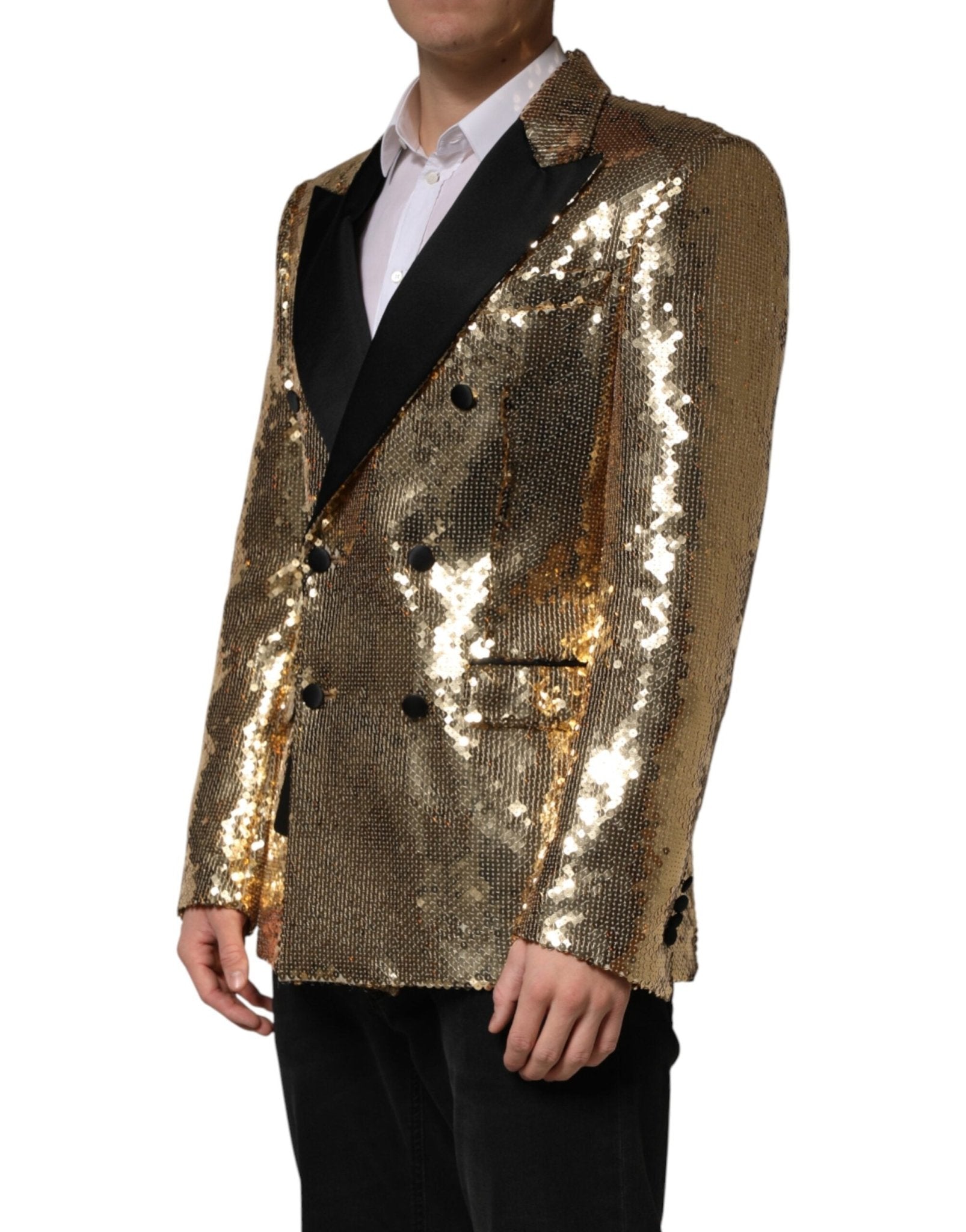 Dolce & Gabbana Gold Sequined Double Breasted Jacket Blazer - RIMODA