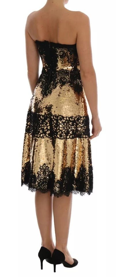 Dolce & Gabbana Gold Strapless Sequin Embellished Lace Dress - RIMODA