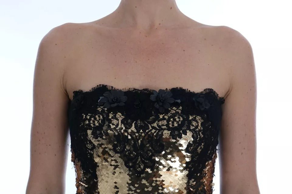 Dolce & Gabbana Gold Strapless Sequin Embellished Lace Dress - RIMODA