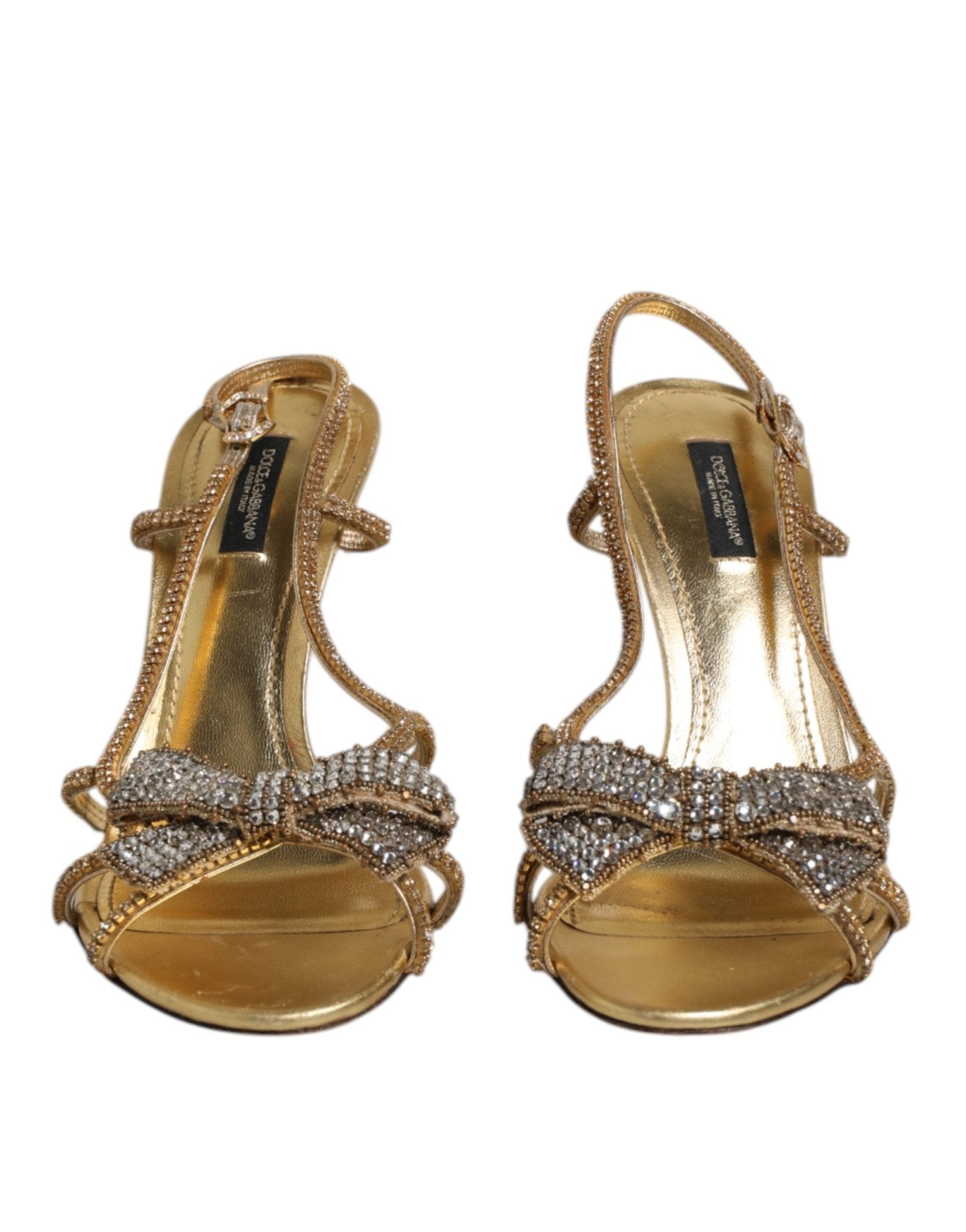 Dolce & Gabbana Gold Strass Ankle Strap Heels Sandals Shoes - RIMODA