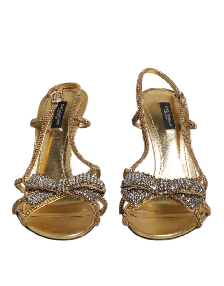 Dolce & Gabbana Gold Strass Ankle Strap Heels Sandals Shoes - RIMODA