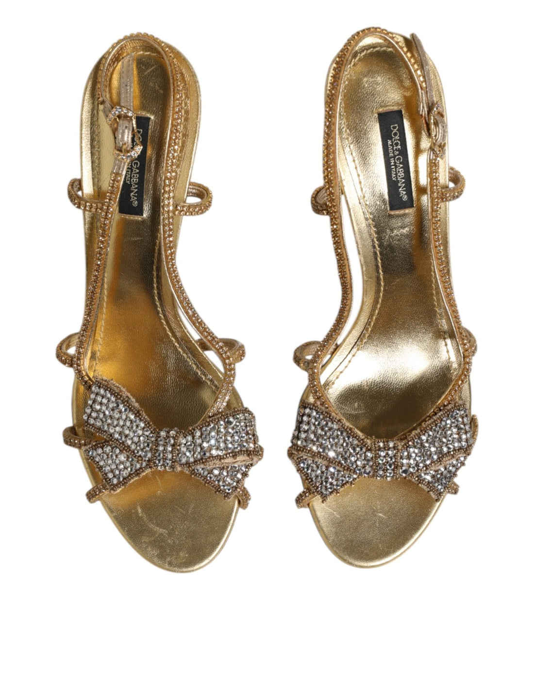 Dolce & Gabbana Gold Strass Ankle Strap Heels Sandals Shoes - RIMODA
