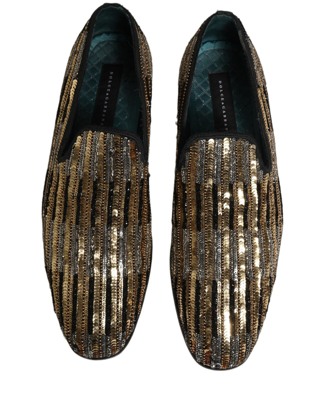 Dolce & Gabbana Gold Striped Sequin Embellished Loafer Shoes - RIMODA