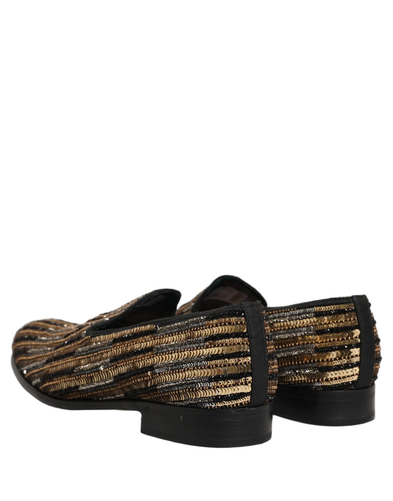 Dolce & Gabbana Gold Striped Sequin Embellished Loafer Shoes - RIMODA