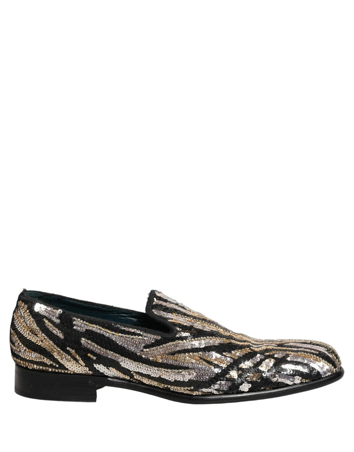 Dolce & Gabbana Gold Striped Sequin Embellished Loafer Shoes - RIMODA