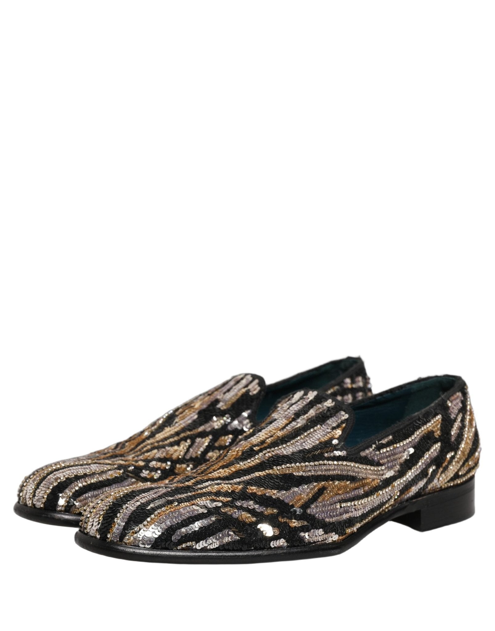 Dolce & Gabbana Gold Striped Sequin Embellished Loafer Shoes - RIMODA