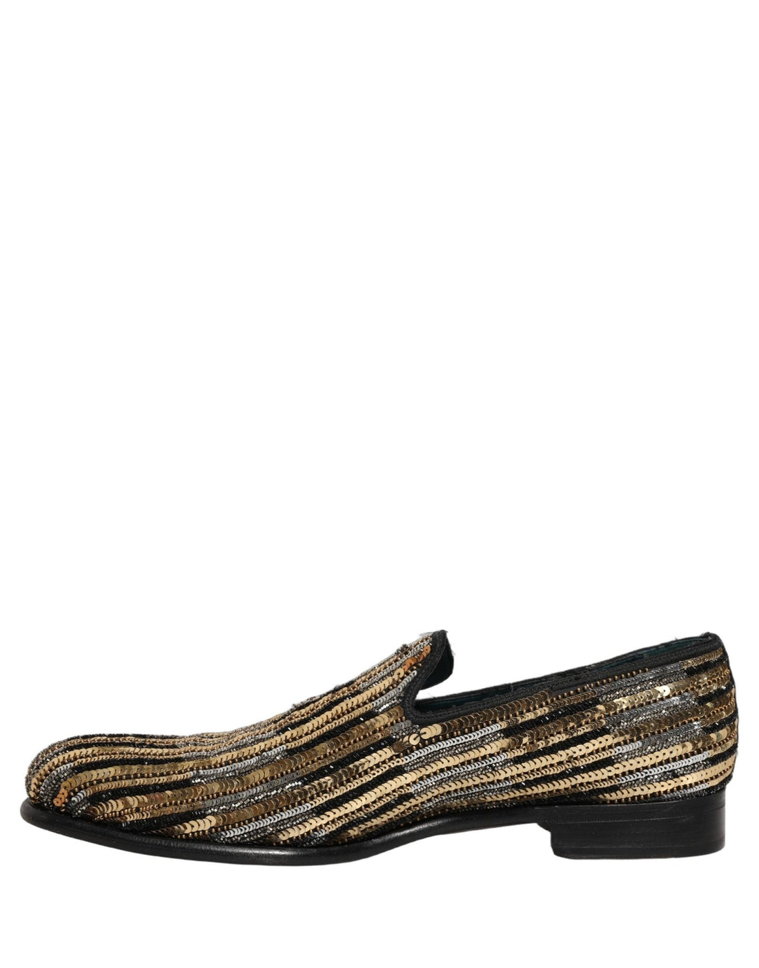 Dolce & Gabbana Gold Striped Sequin Embellished Loafer Shoes - RIMODA