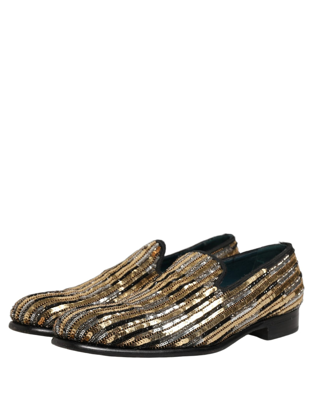 Dolce & Gabbana Gold Striped Sequin Embellished Loafer Shoes - RIMODA