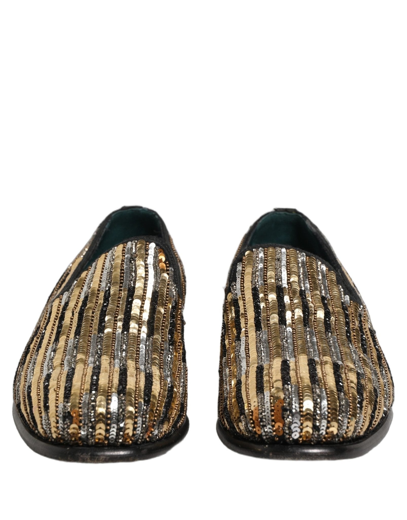 Dolce & Gabbana Gold Striped Sequin Embellished Loafer Shoes - RIMODA