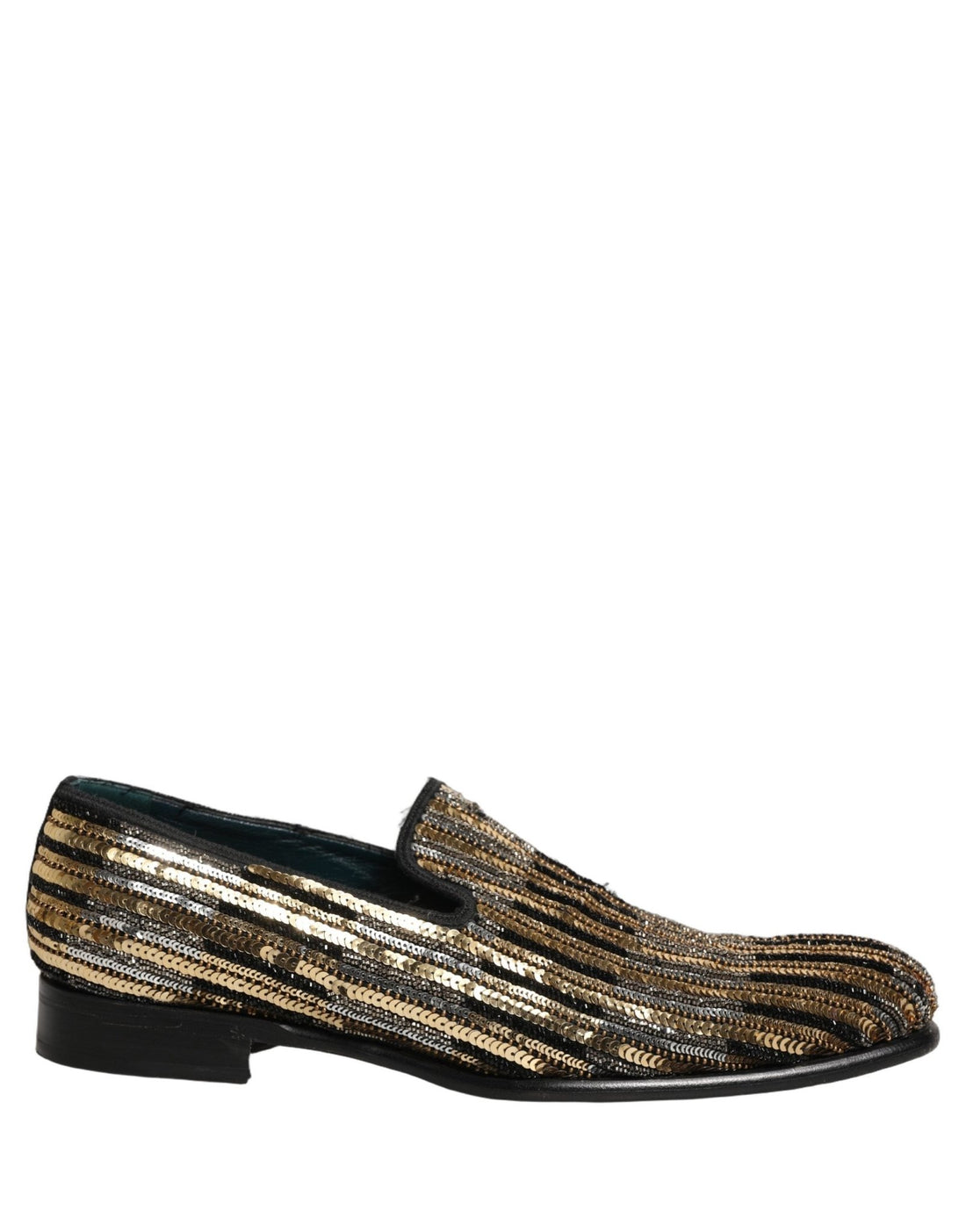 Dolce & Gabbana Gold Striped Sequin Embellished Loafer Shoes - RIMODA
